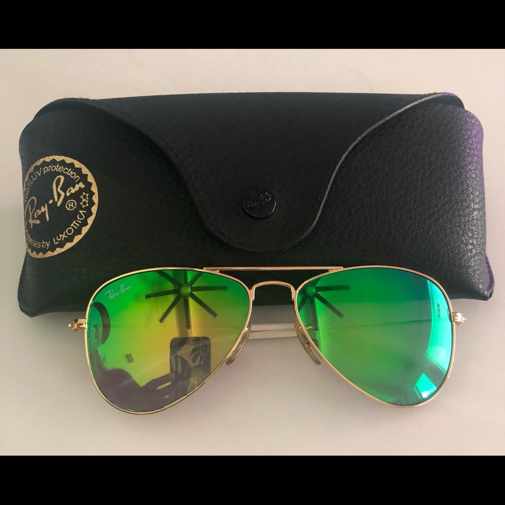 Ray Ban Reflective Green & Gold Aviators - Kid’s